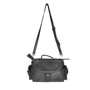 Liebeskind Berlin Distressed Leather Satchel Gray Crossbody Bag Purse Pockets